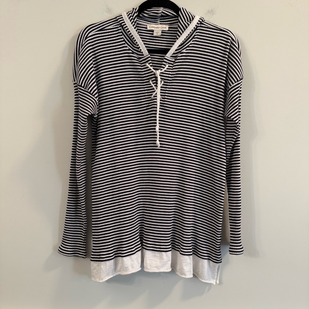 Women’s Coldwater Creek Navy and White Striped lightweight Hoodie
